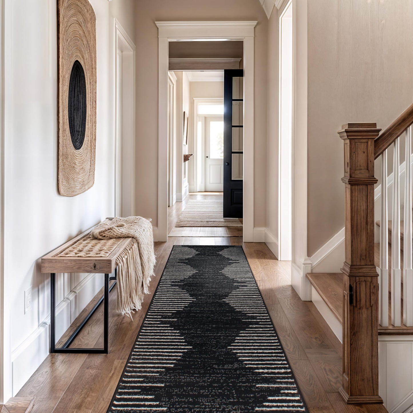 Rugshop Bohemian Stripe Stain Resistant High Traffic Living Room Kitchen Bedroom Dining Home Office Area Rug 5' x 7' Black