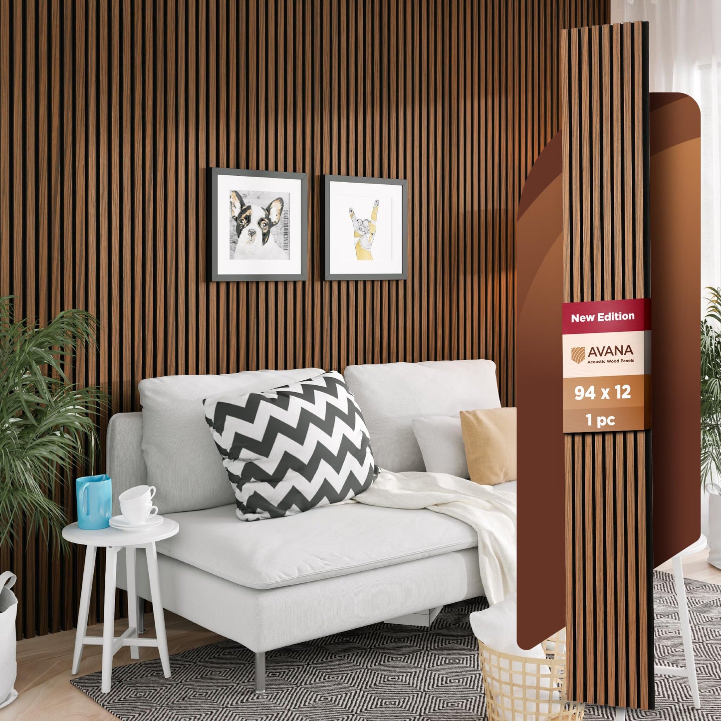 Avana Acoustic Wood Wall Panels – 94.4 x 12.6 Inch Dark Walnut Acoustic Panels 4 PCs – Wall Panels For Interior Wall Decor for Homes, Offices
