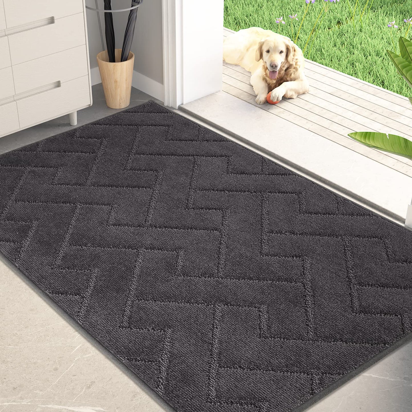 PURRUGS Dirt Trapper Door Mat, Non-Slip Machine Washable Entry Rug, Shoe Scraper, Dog Doormat