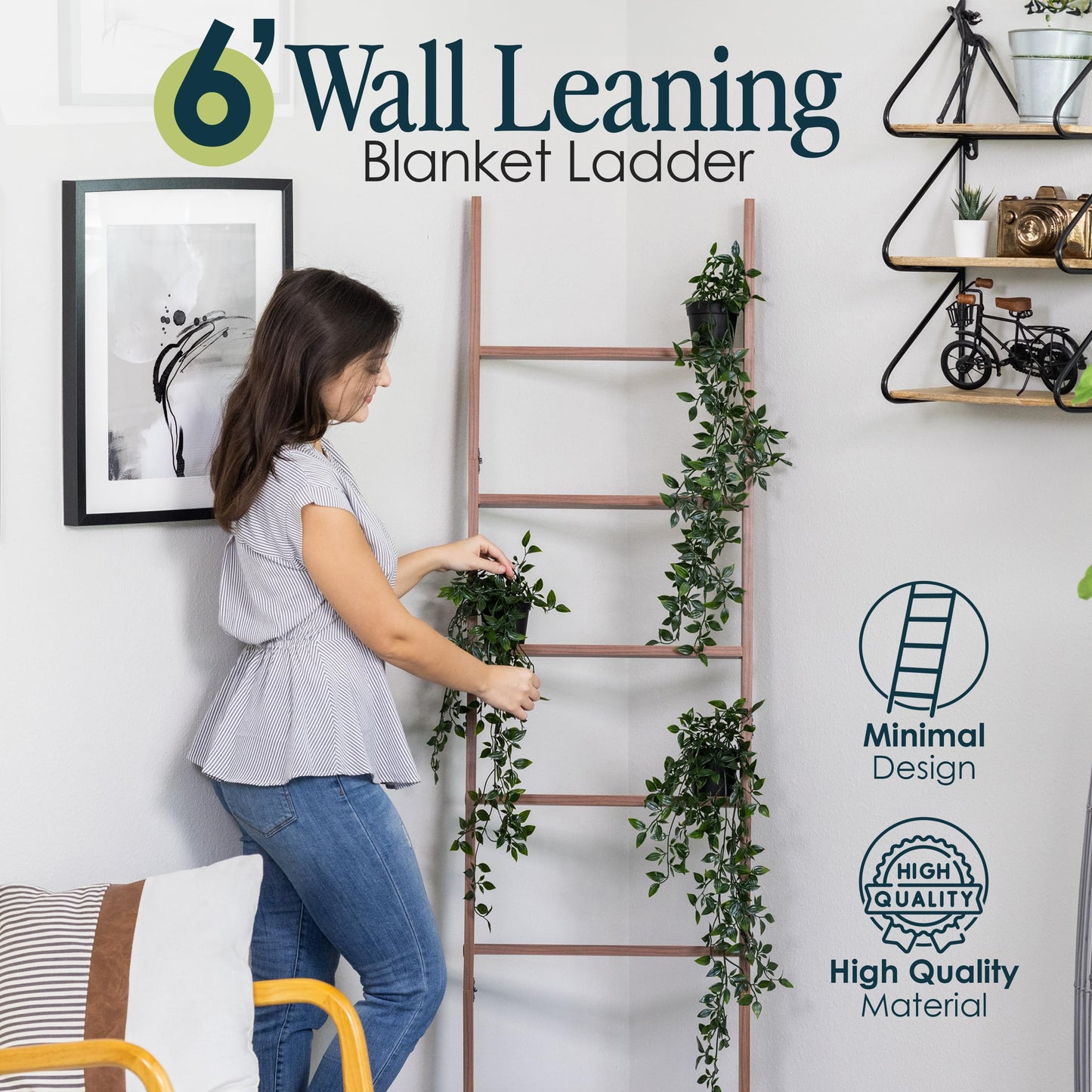 Rustic Decorative Farmhouse Blanket Storage, Quilt Rack, Ladder Shelf, Easy Assembly