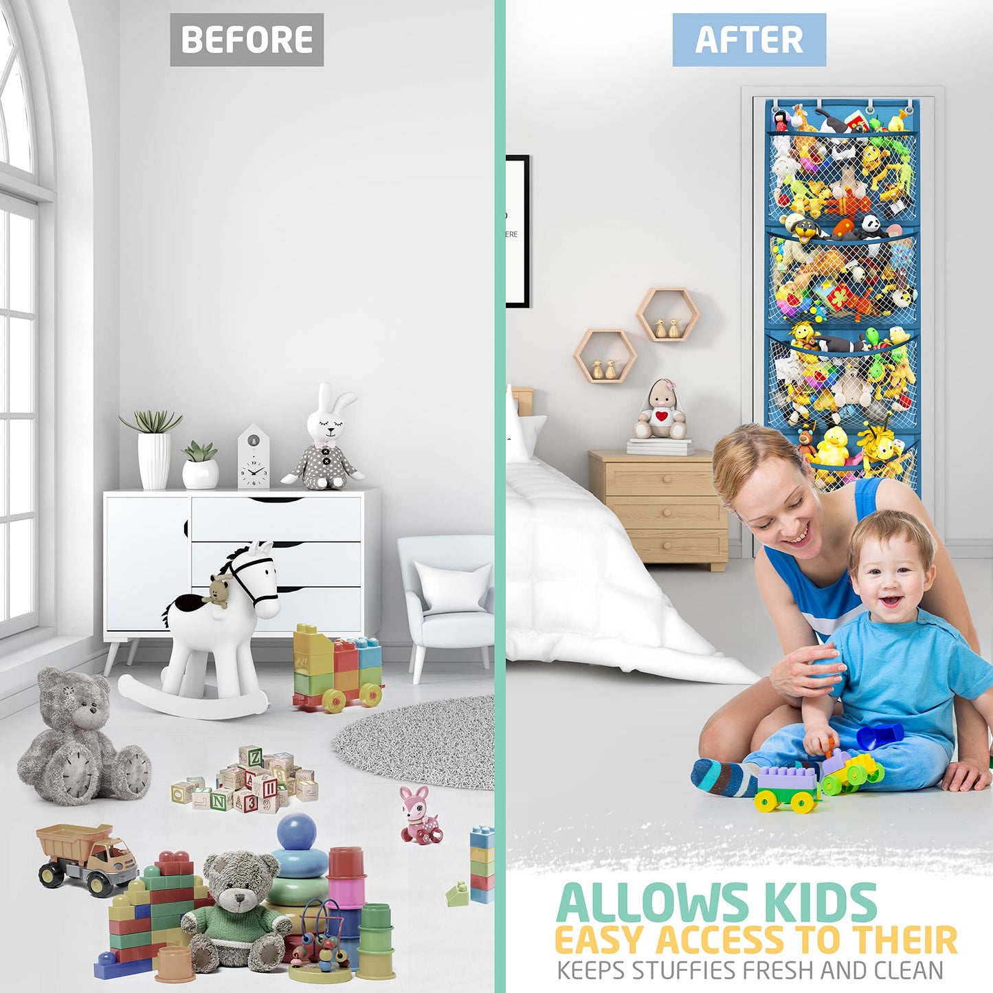 The Original Stuffed Animal Storage (Patent Pending) - Over Door Organizer for Stuffies, Baby Ideas Holder, Toy Plush/Hammock Hanging Storage Net Big Girls Toddler Large Bag Animals
