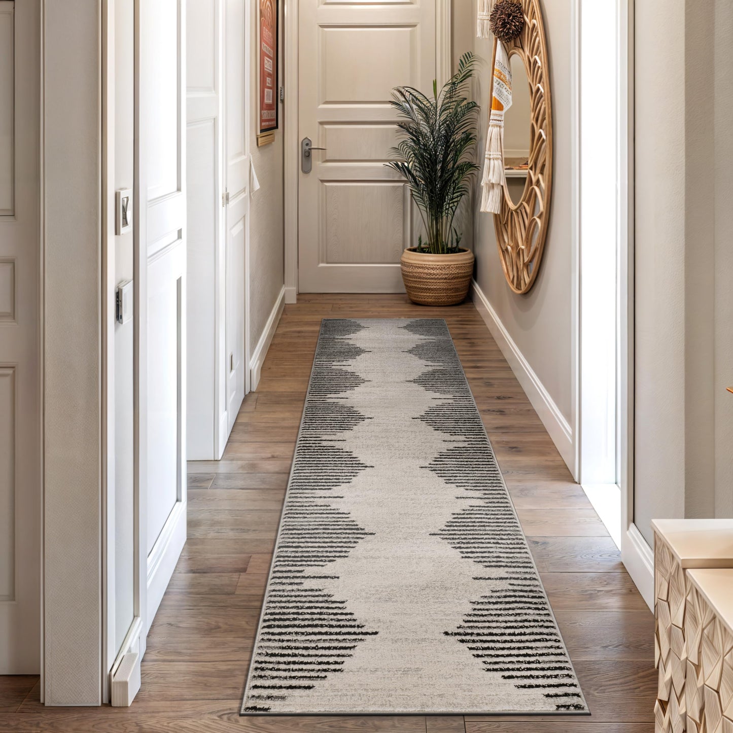 Rugshop Bohemian Stripe Stain Resistant High Traffic Living Room Kitchen Bedroom Dining Home Office Area Rug 5' x 7' Black