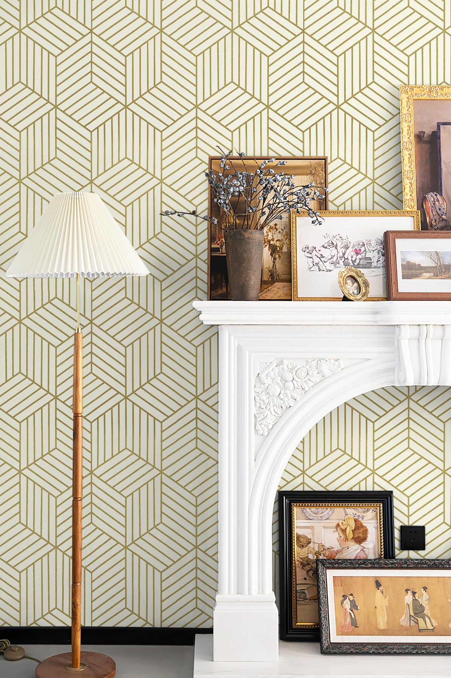CiCiwind Peel and Stick Wallpaper Boho Wall Paper Modern White and Gold Geometric Contact Paper for Cabinets Removable Self Adhesive Bathroom Wallpaper for Bedroom Papel Tapiz para Pared 15.7"x78.7"