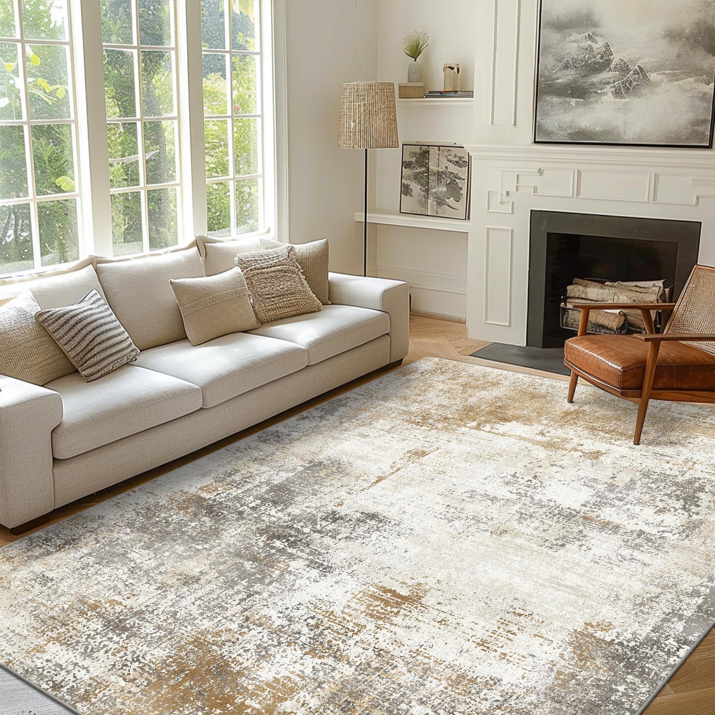 Area Rugs 5x7 for Living Room Bedroom, Modern Abstract Machine Washable Large Light Green Rug Soft