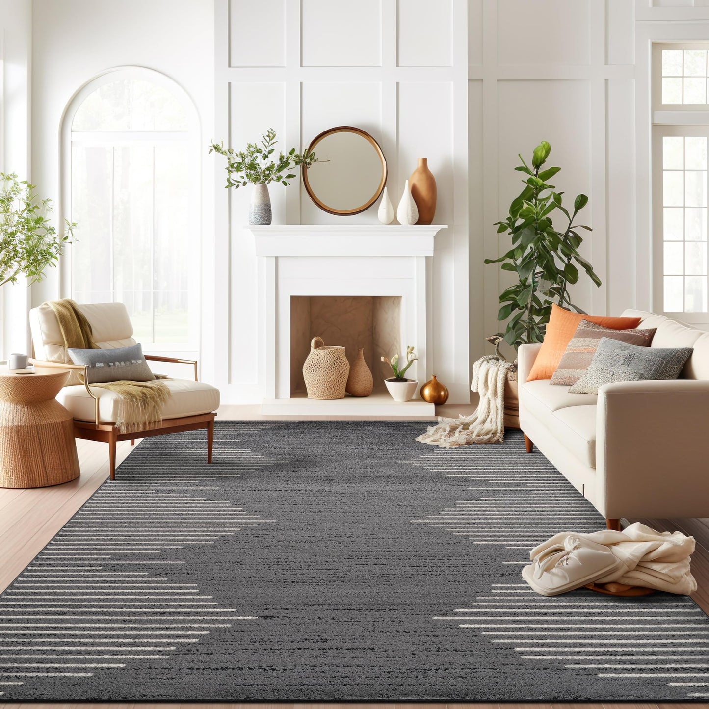 Rugshop Bohemian Stripe Stain Resistant High Traffic Living Room Kitchen Bedroom Dining Home Office Area Rug 5' x 7' Black