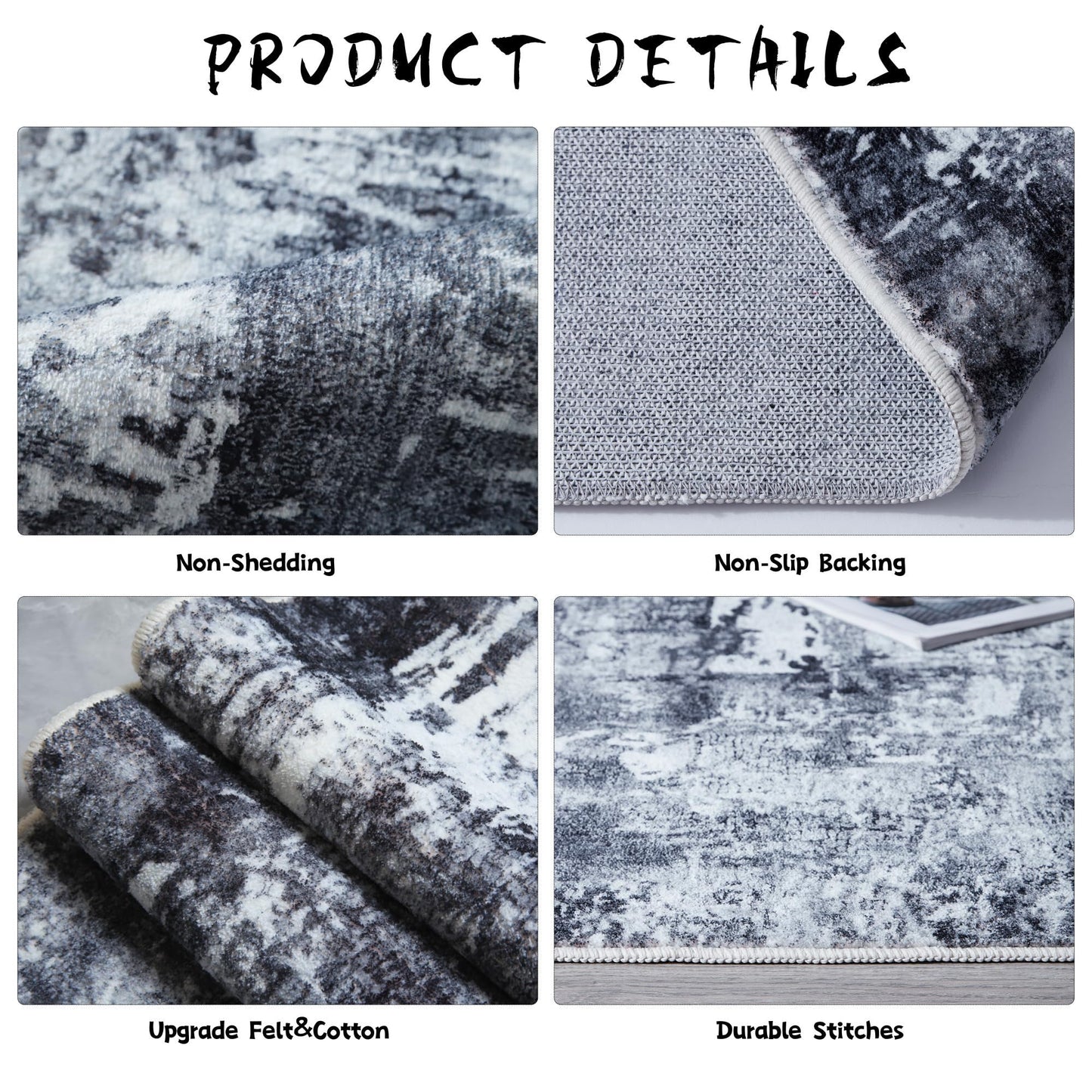 Washable Rug Boho Soft Abstract Pattern Non-Slip Area Rug 5x7  Non-Shedding Faux Wool Vintage