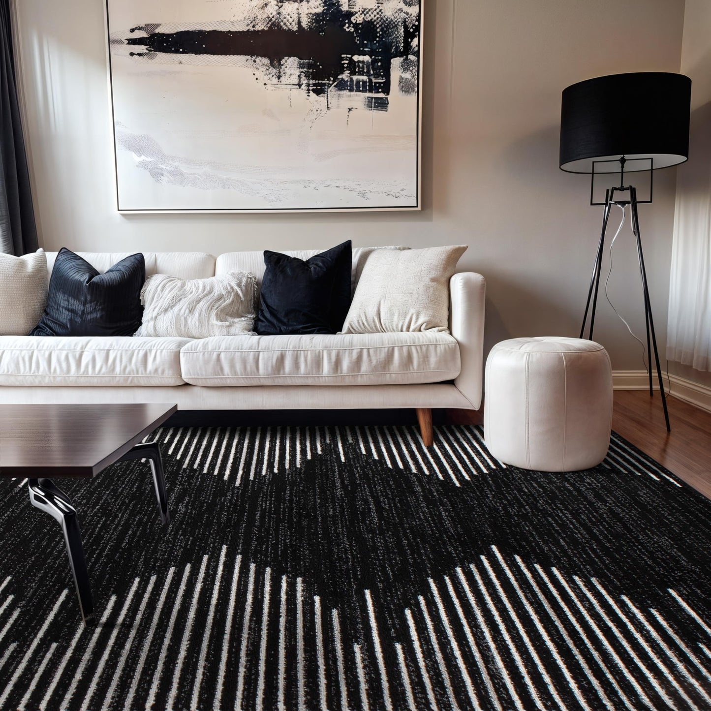 Rugshop Bohemian Stripe Stain Resistant High Traffic Living Room Kitchen Bedroom Dining Home Office Area Rug 5' x 7' Black