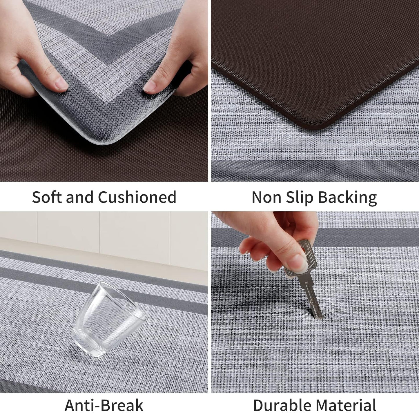 Mattitude Kitchen Mat [2 PCS] Cushioned Anti-Fatigue Non-Skid Waterproof Rugs Ergonomic Comfort Standing Mat for Kitchen, Floor, Office, Sink, Laundry, Black and Gray