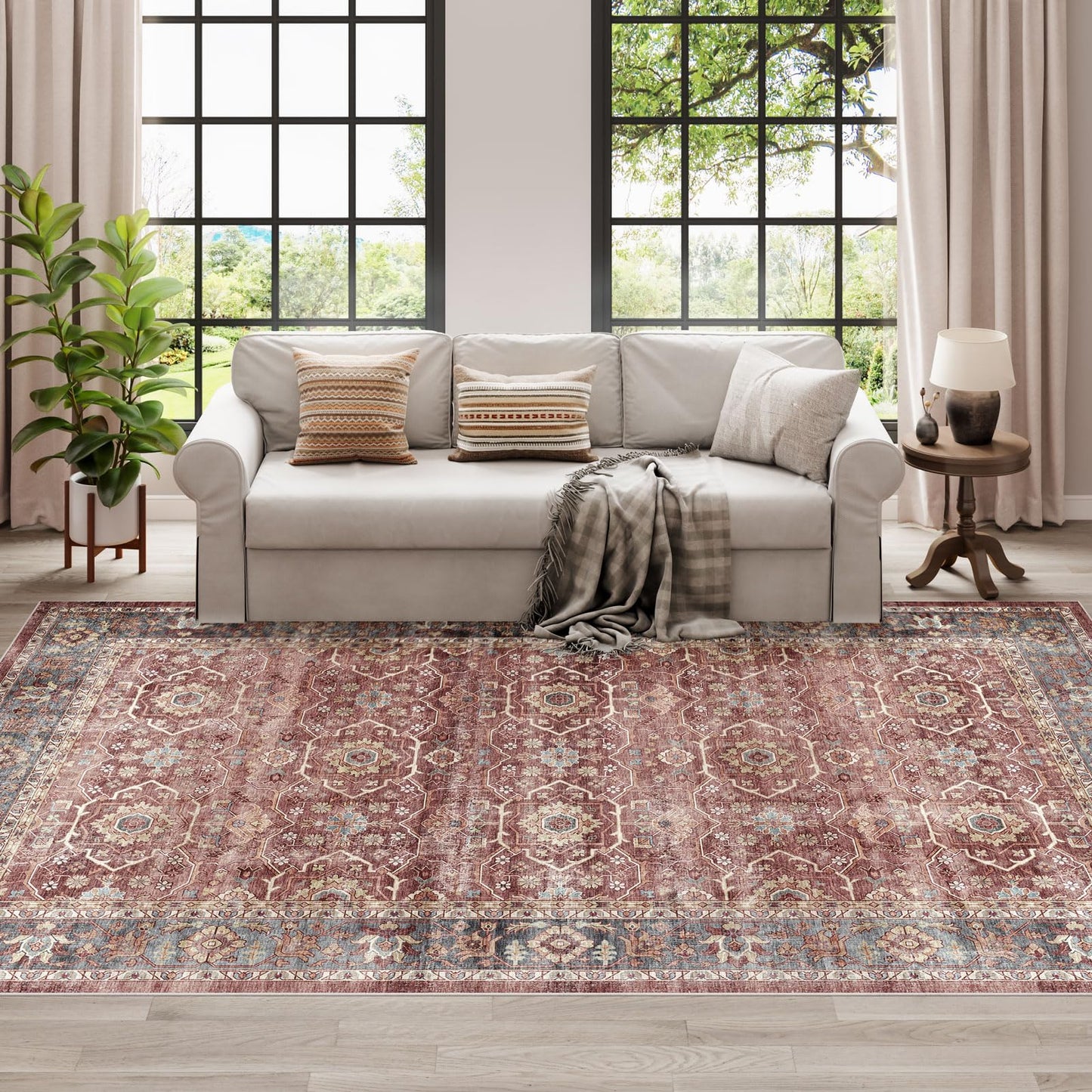 Dripex Vintage Runner Rug-2x8 Washable Distressed Hallway Runner Oriental Medallion Carpet Non-Slip Stain-Resistant Kitchen Mat Foldable Thin Accent Rug for Entrance Living Room Bedroom