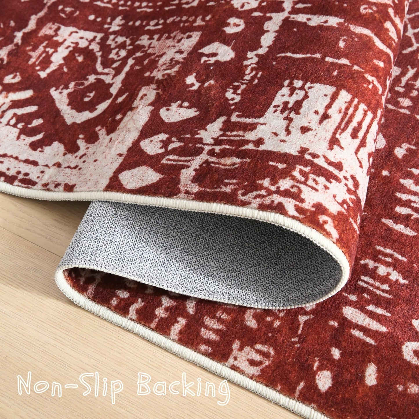 Washable Rug Boho Soft Abstract Pattern Non-Slip Area Rug 5x7  Non-Shedding Faux Wool Vintage