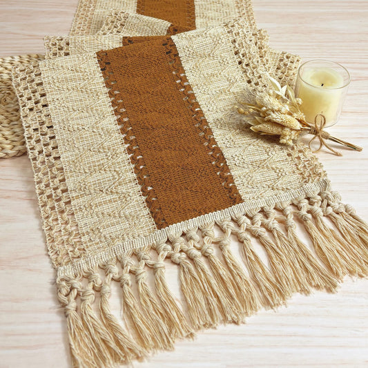 FEXIA Boho Table Runner for Fall Home Decor with Tassels 72 Inches Long Farmhouse Rustic Table Runner (12x72 Inches)