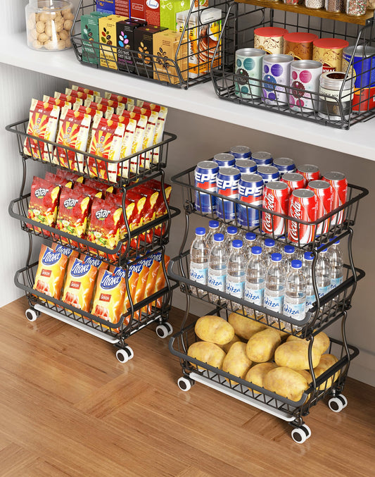 3-Tier Rolling Pantry Floor Organizer – a kitchen storage solution for your home improvement needs