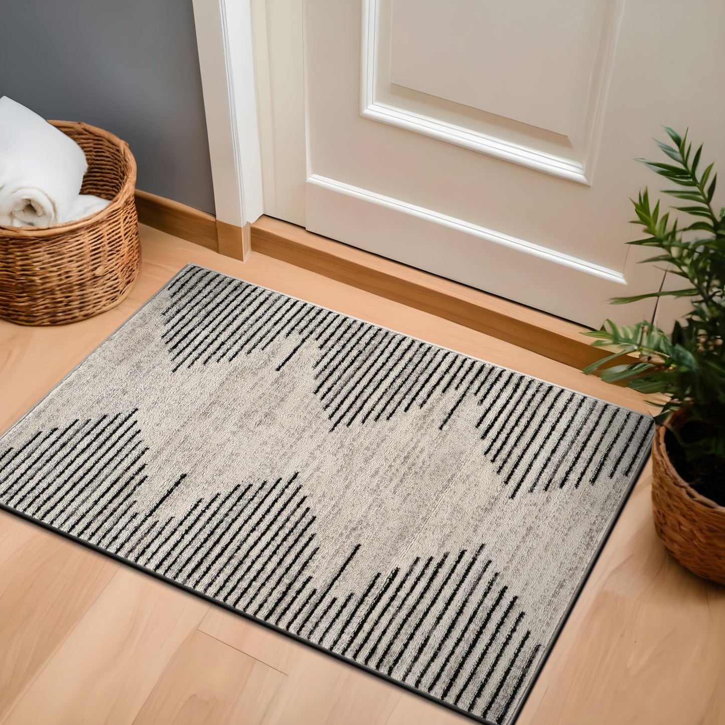 Rugshop Bohemian Stripe Stain Resistant High Traffic Living Room Kitchen Bedroom Dining Home Office Area Rug 5' x 7' Black