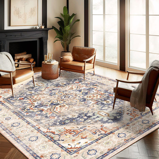 Washable Area Rug Vintage 6'x9' Light Traditional Floor Cover Thin Rug Retro Kitchen Indoor Distressed Non Slip Carpet
