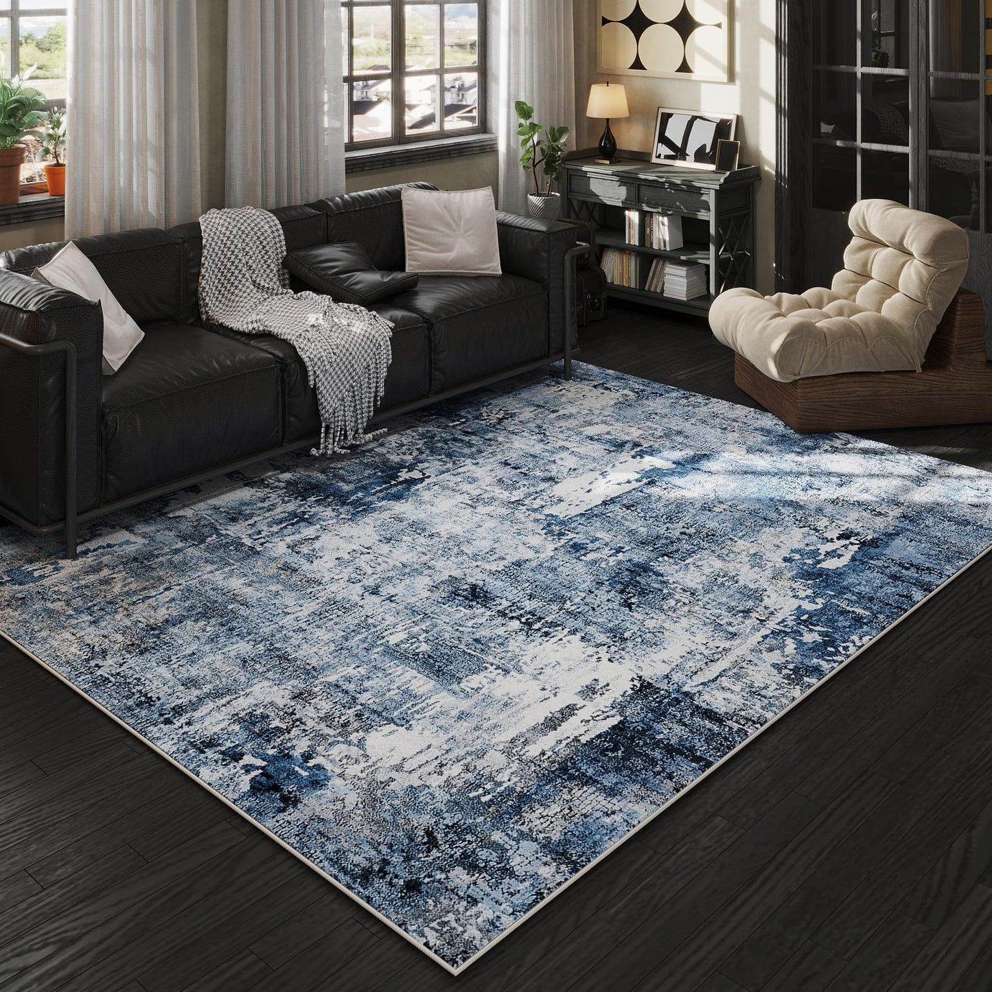Washable Rug Boho Soft Abstract Pattern Non-Slip Area Rug 5x7  Non-Shedding Faux Wool Vintage