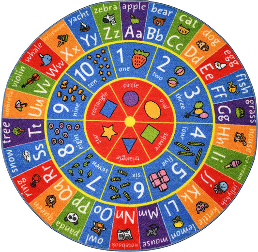KC Cubs ABC Alphabet, Numbers & Shapes Educational Learning & Fun Game Play Area Rug for Kids Bedroom, Toddler Classroom and Baby Playroom