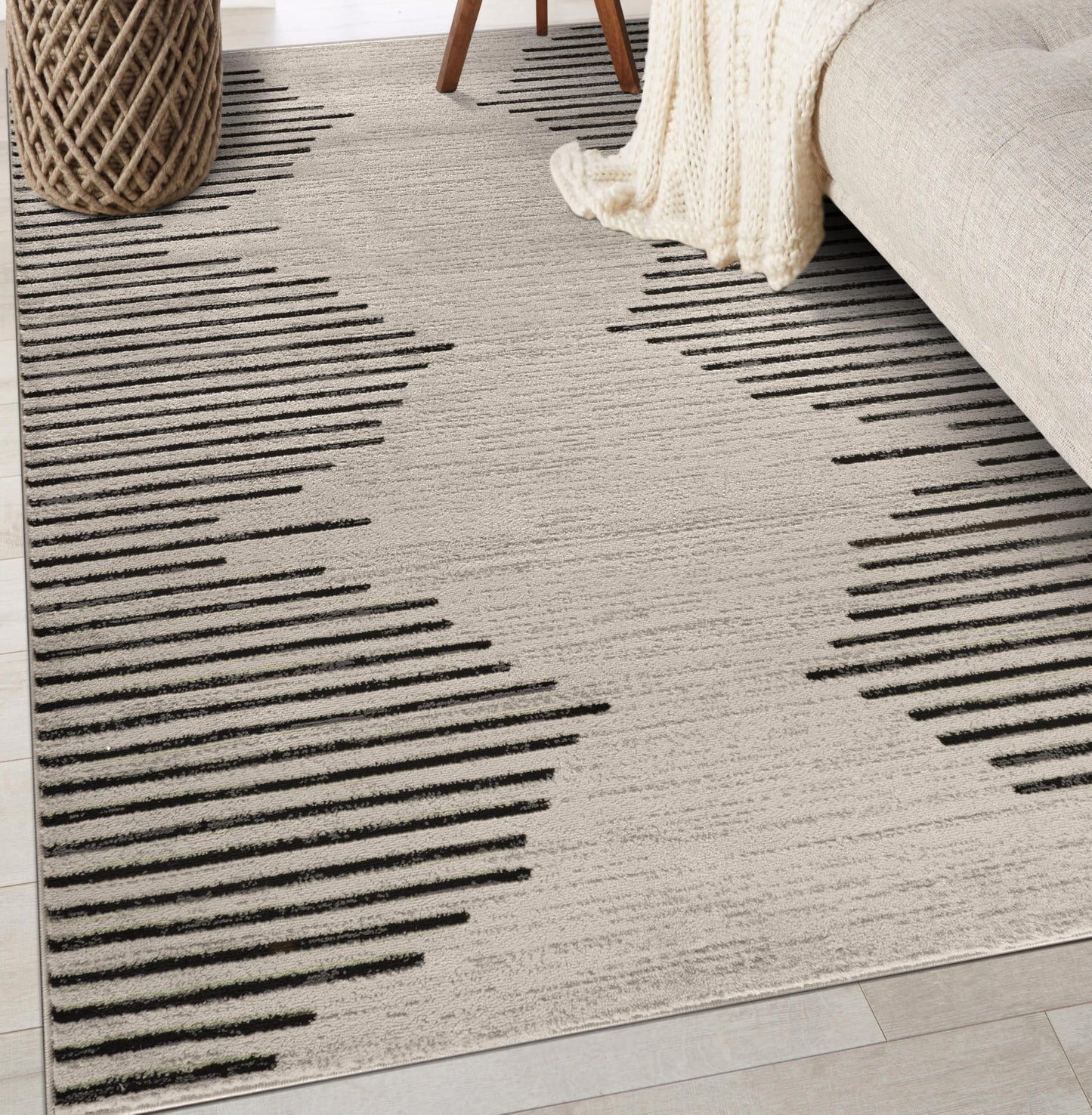 Rugshop Bohemian Stripe Stain Resistant High Traffic Living Room Kitchen Bedroom Dining Home Office Area Rug 5' x 7' Black