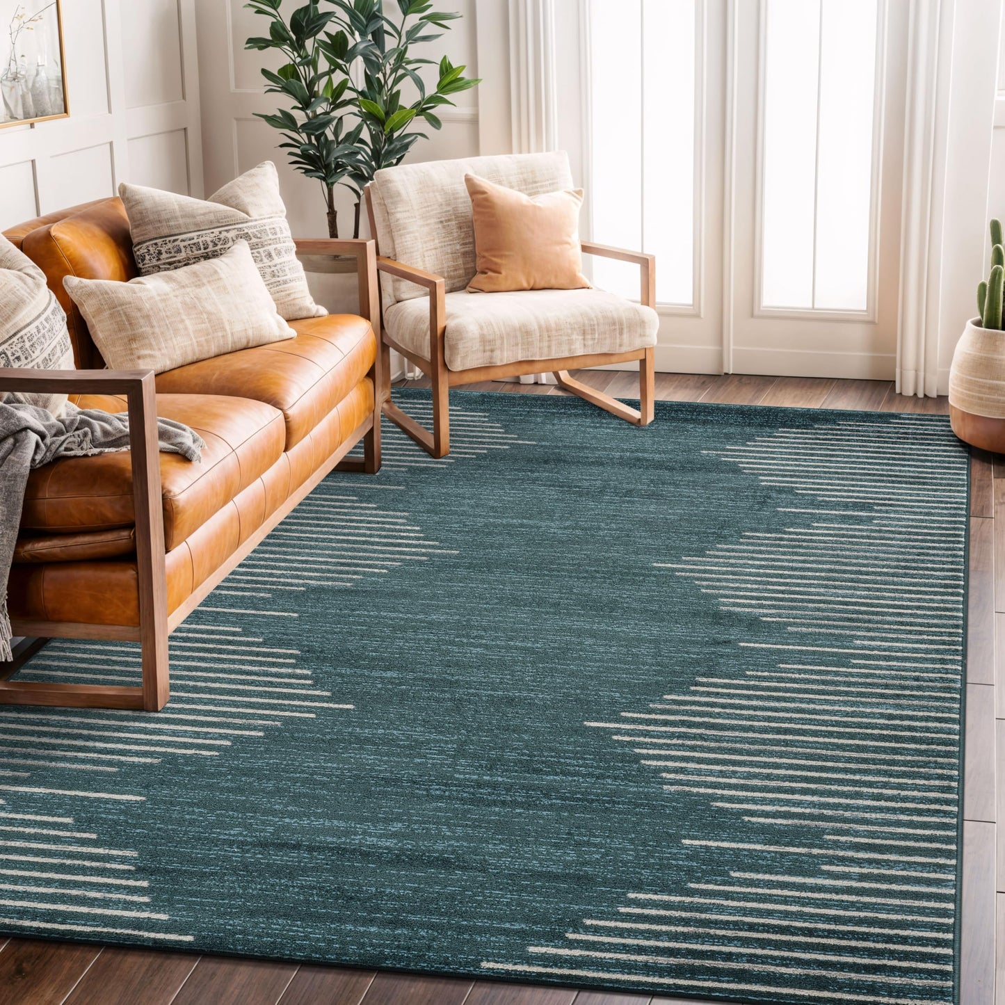 Rugshop Bohemian Stripe Stain Resistant High Traffic Living Room Kitchen Bedroom Dining Home Office Area Rug 5' x 7' Black