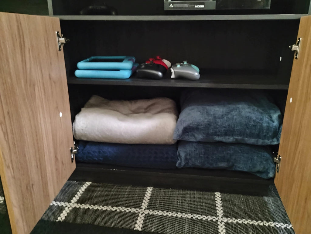 TV Stand Entertainment, Black, Camel Mid Century Modern 2-Piece Tall Storage, Adjustable shelves/doors