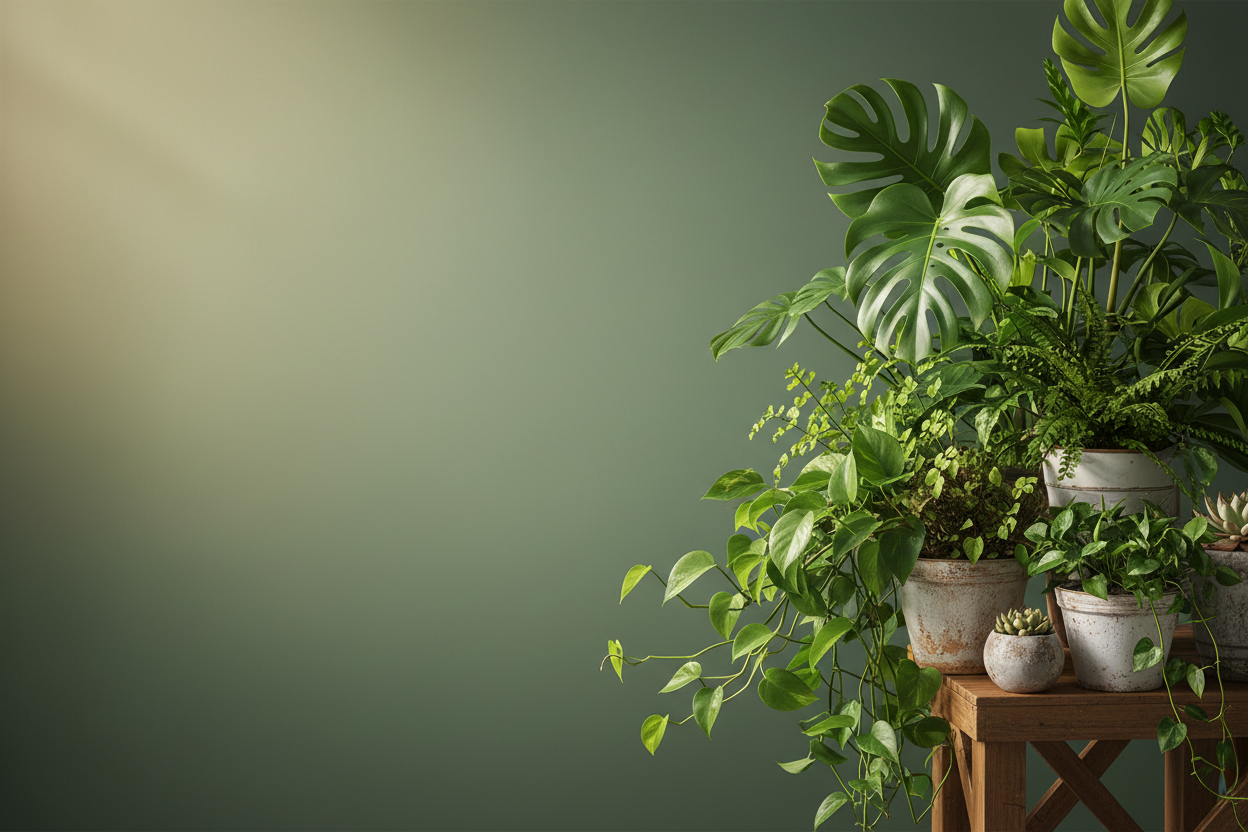 Light moody green, Plants in right corner 